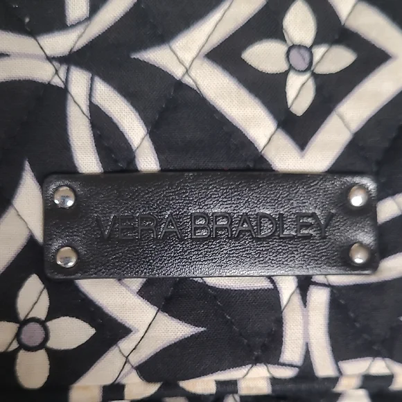 Vera Bradley Black and Ivory Crossbody Bag 12in X 13in - Picture 2 of 3